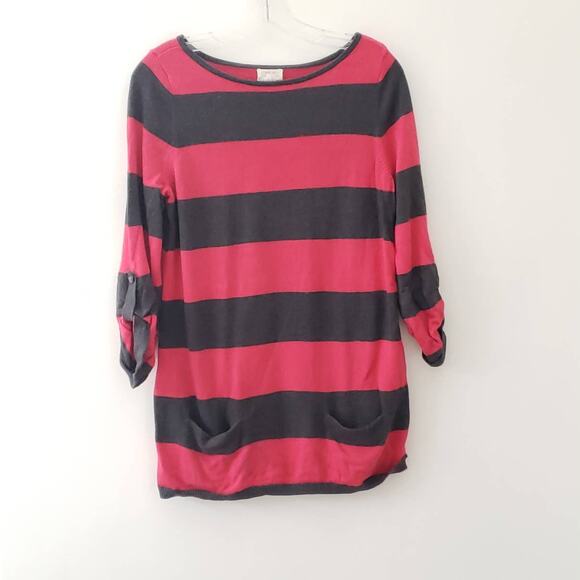 Caslon Tunic Sweater Striped Pink Gray Roll Tab S - Picture 8 of 10